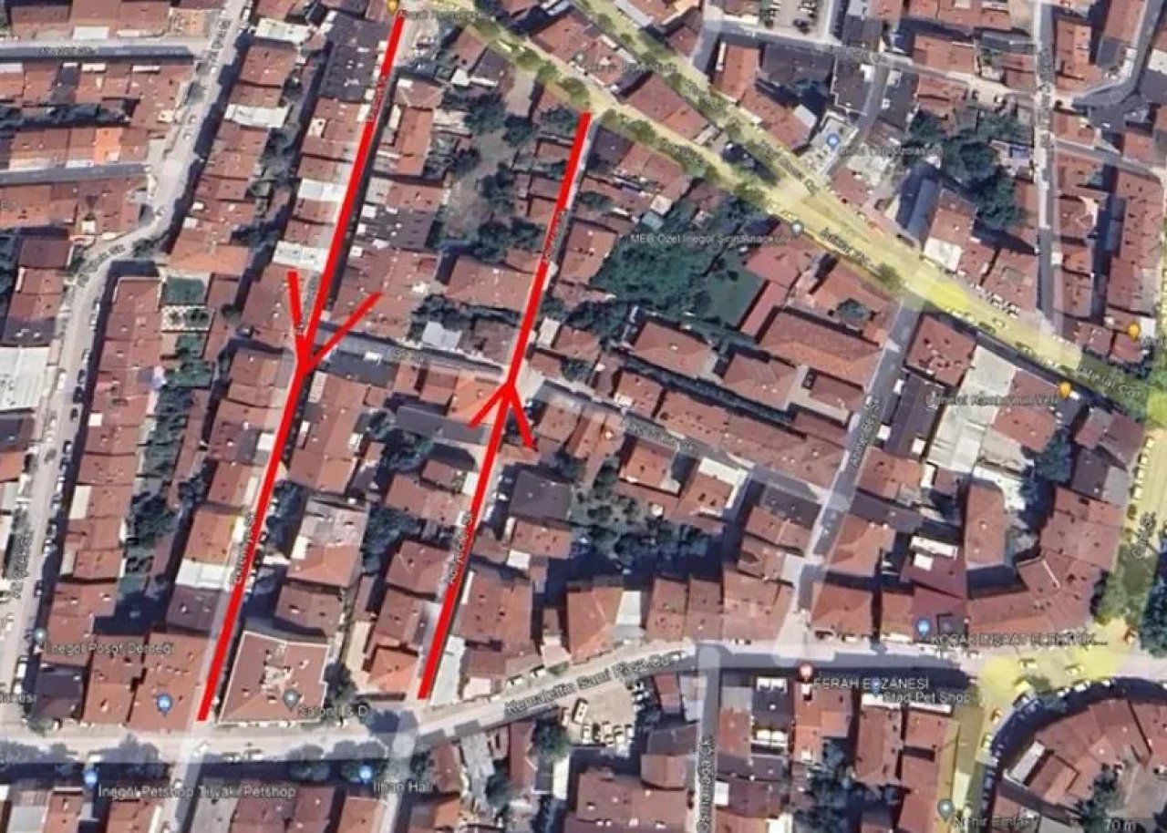 İnegöl'de 2 sokakta tek yön uygulaması!