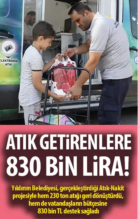 Yıldırım'da atık getirenlere 830 bin TL